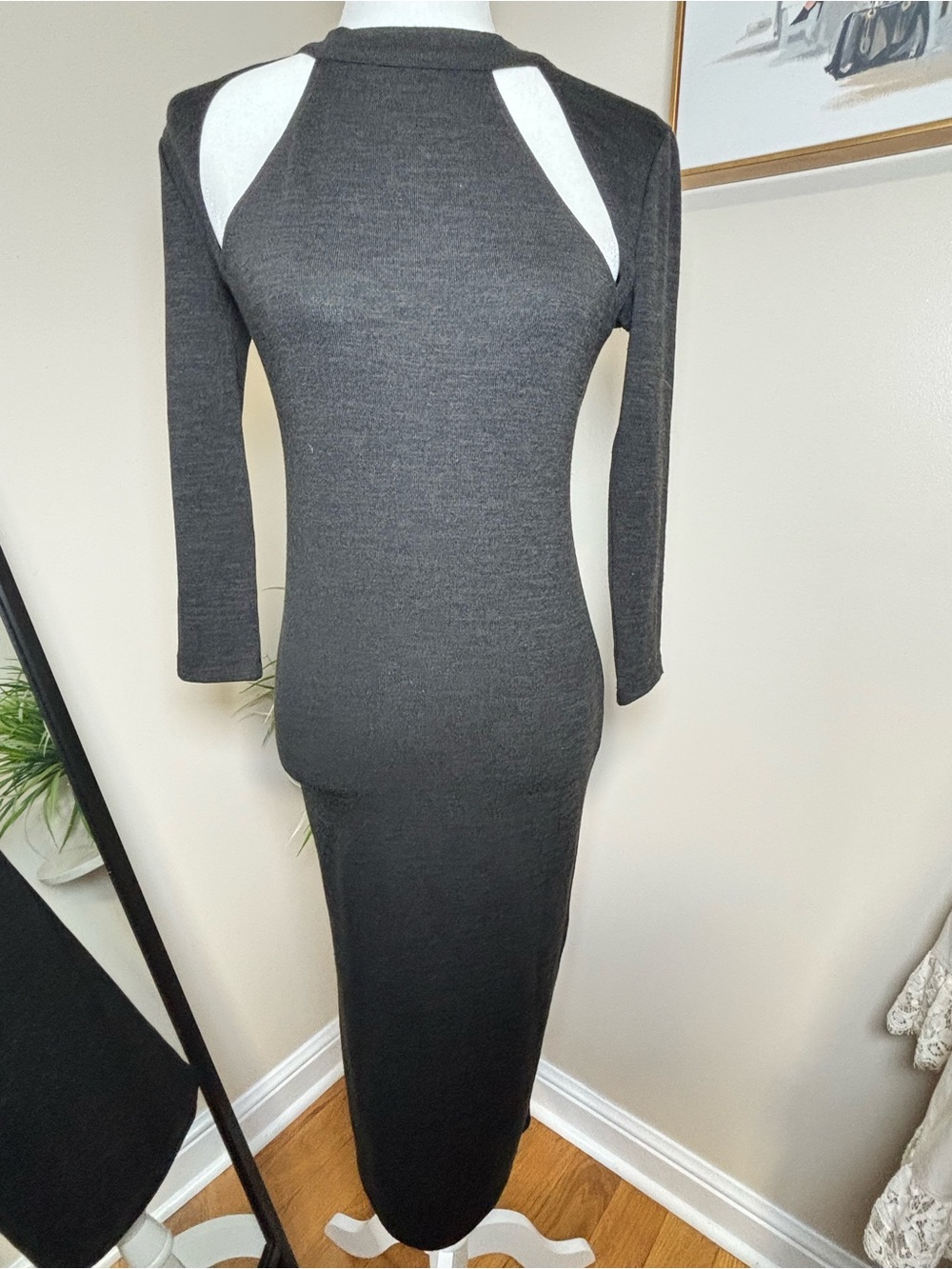 ZARA NWT Black Cutout Shoulder Knit Bodycon Midi Dress Small
